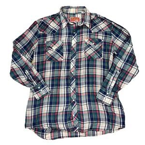 Vtg Ely Plains‎ Men's Vintage Plaid western Long Sleeve Shirt Pearl Snap 16.5